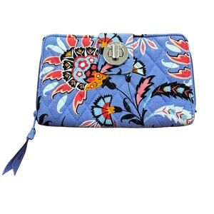 Vera Bradley quilted wallet purple blue floral zip around turn lock clutch purse